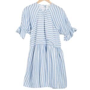 Maisie Lex Puff Sleeve Stripe Babydoll Dress - White/Blue Size L
